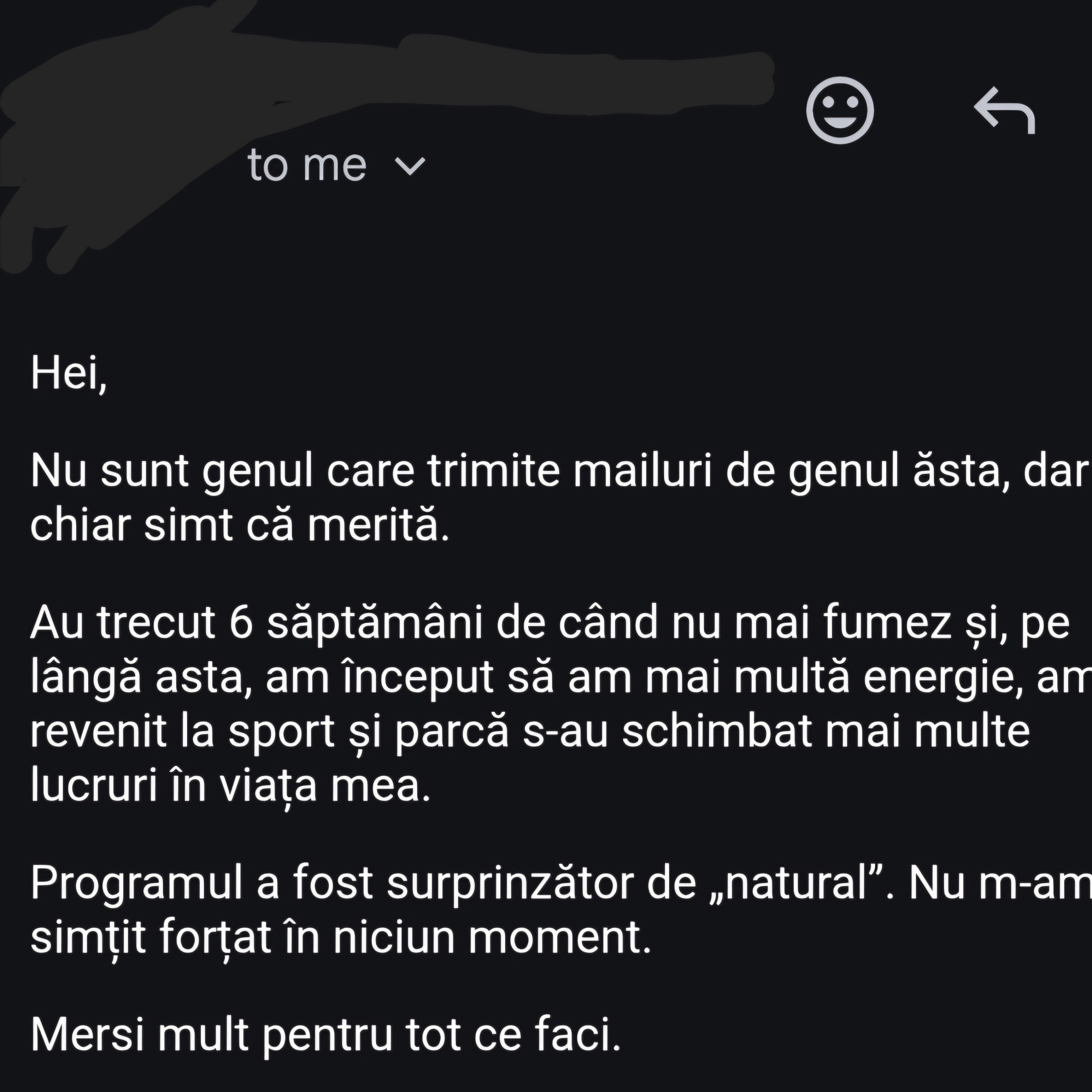 Feedback email — client Metoda Plăcută