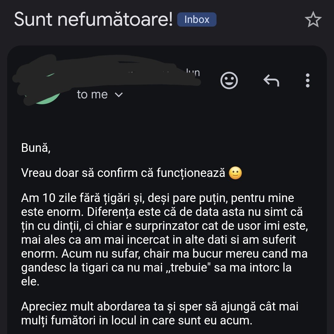 Feedback email — client Metoda Plăcută