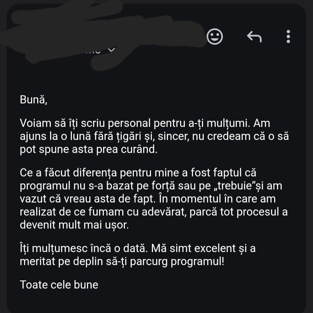 Feedback email — client Metoda Plăcută