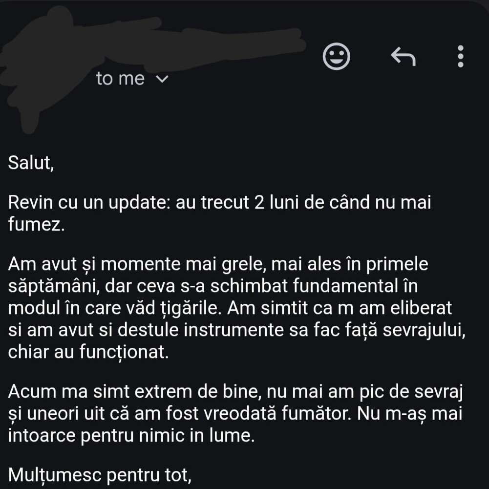 Feedback email — client Metoda Plăcută